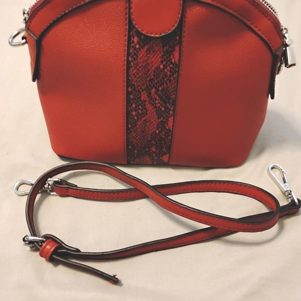 Preppy Red Vegan Leather Dome Crossbody Bag W/ Snakeskin Stripe❤️